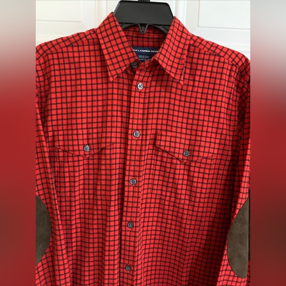 Ralph Lauren Sport Polo Shirt Size 6 Red Black Check Flannel Suede Elbow Patches - Picture 2 of 10